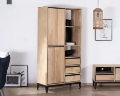 Meuble de rangement haut en manguier naturel et noir design épuré 