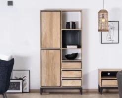 Meuble de rangement haut en manguier naturel et noir design épuré 