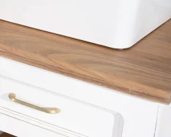 Meuble de salle bain double en acacia naturel et blanc "Trégastel"