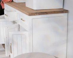Meuble de salle bain double en acacia naturel et blanc "Trégastel"