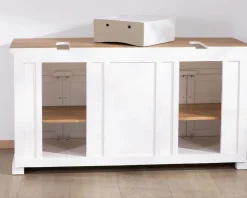 Meuble de salle bain double en acacia naturel et blanc 