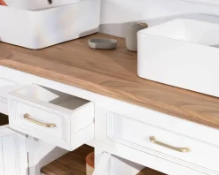Meuble de salle bain double en acacia naturel et blanc 