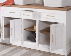 Meuble de salle bain double en acacia naturel et blanc 
