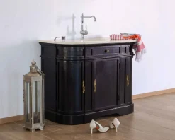 Meuble de salle de bain 1 vasque quartz blanc et bois noir "Églantine"