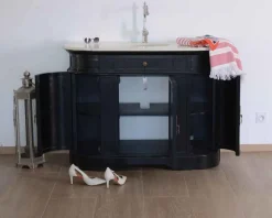 Meuble de salle de bain 1 vasque quartz blanc et bois noir 