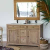 Meuble de salle de bain 2 vasques manguier et quartz blanc "Elégance"