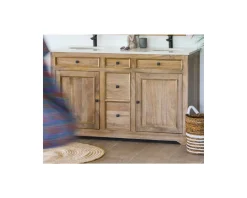Meuble de salle de bain 2 vasques manguier et quartz blanc 