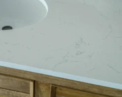 Meuble de salle de bain 2 vasques manguier et quartz blanc 