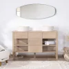 Meuble de salle de bain double en manguier blanchi 140 cm avec niches et tiroirs "Kahiko"
