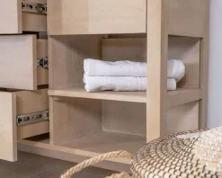 Meuble de salle de bain double en manguier blanchi 140 cm avec niches et tiroirs "Kahiko"