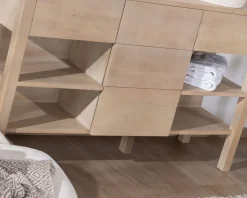 Meuble de salle de bain double en manguier blanchi 140 cm avec niches et tiroirs 