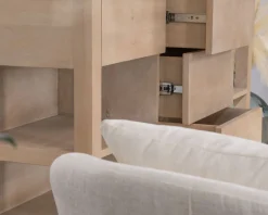 Meuble de salle de bain double en manguier blanchi 140 cm avec niches et tiroirs 