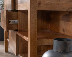 Meuble de salle de bain double en manguier foncé 140 cm avec niches et tiroirs 
