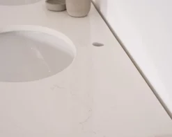 Meuble de salle de bain deux vasques bois et quartz 150cm 