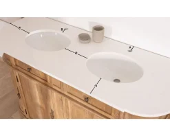 Meuble de salle de bain deux vasques bois et quartz 150cm 