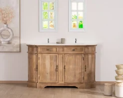 Meuble de salle de bain deux vasques bois et quartz 150cm 