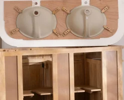 Meuble de salle de bain deux vasques bois et quartz 150cm 