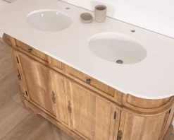 Meuble de salle de bain deux vasques bois et quartz 150cm 