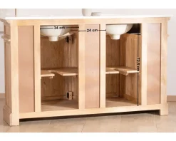 Meuble de salle de bain deux vasques bois et quartz 150cm 