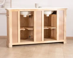 Meuble de salle de bain deux vasques bois et quartz 150cm 