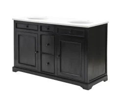 Meuble de salle de bain noir dessus quartz blanc "Elégance"