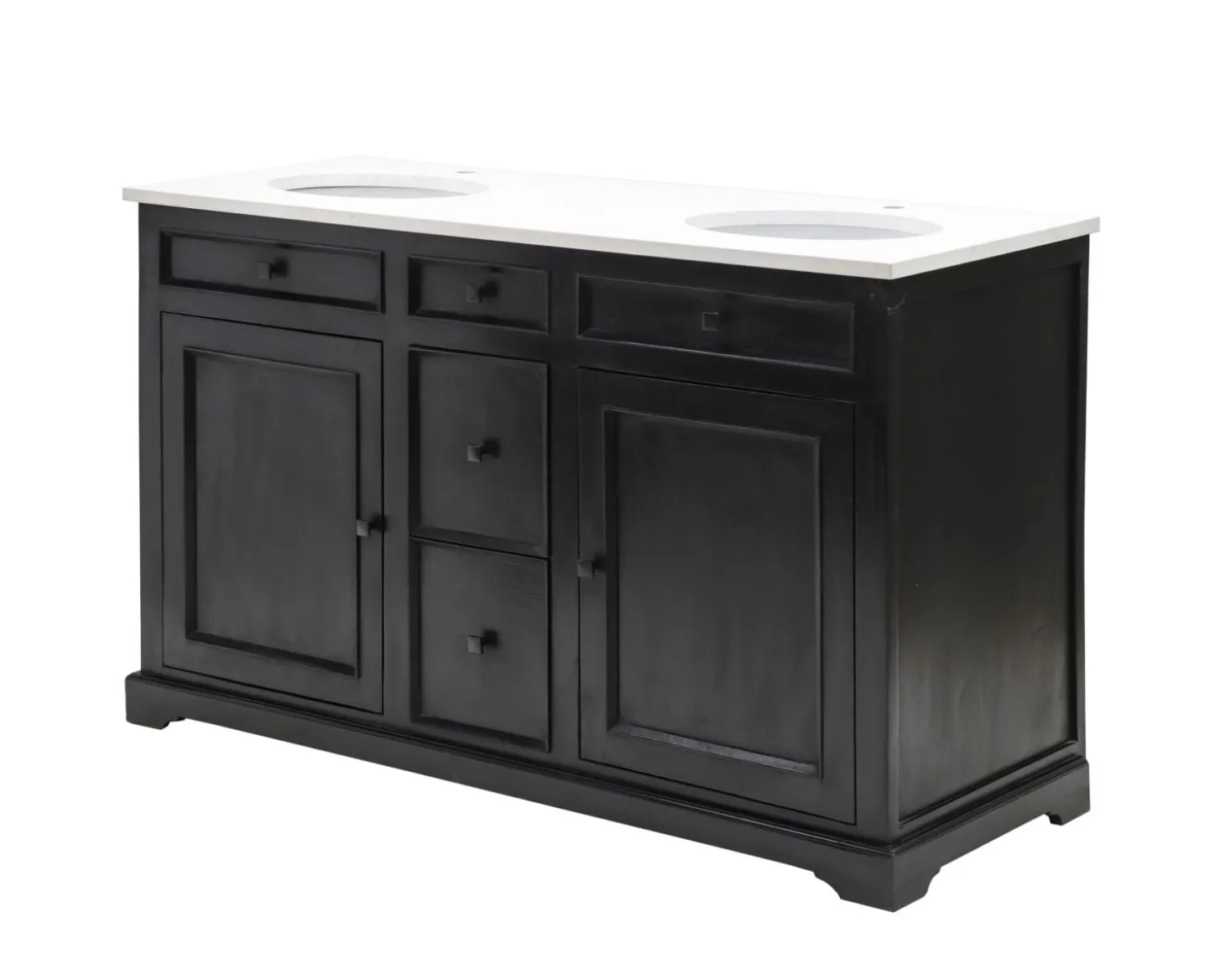 Meuble de salle de bain noir dessus quartz blanc "Elégance"