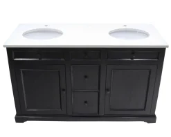 Meuble de salle de bain noir dessus quartz blanc