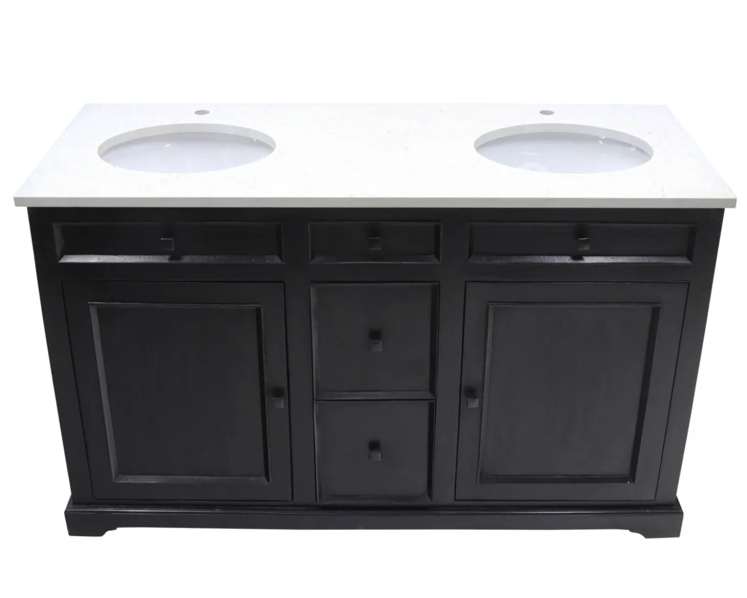 Meuble de salle de bain noir dessus quartz blanc "Elégance"