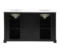 Meuble de salle de bain noir dessus quartz blanc