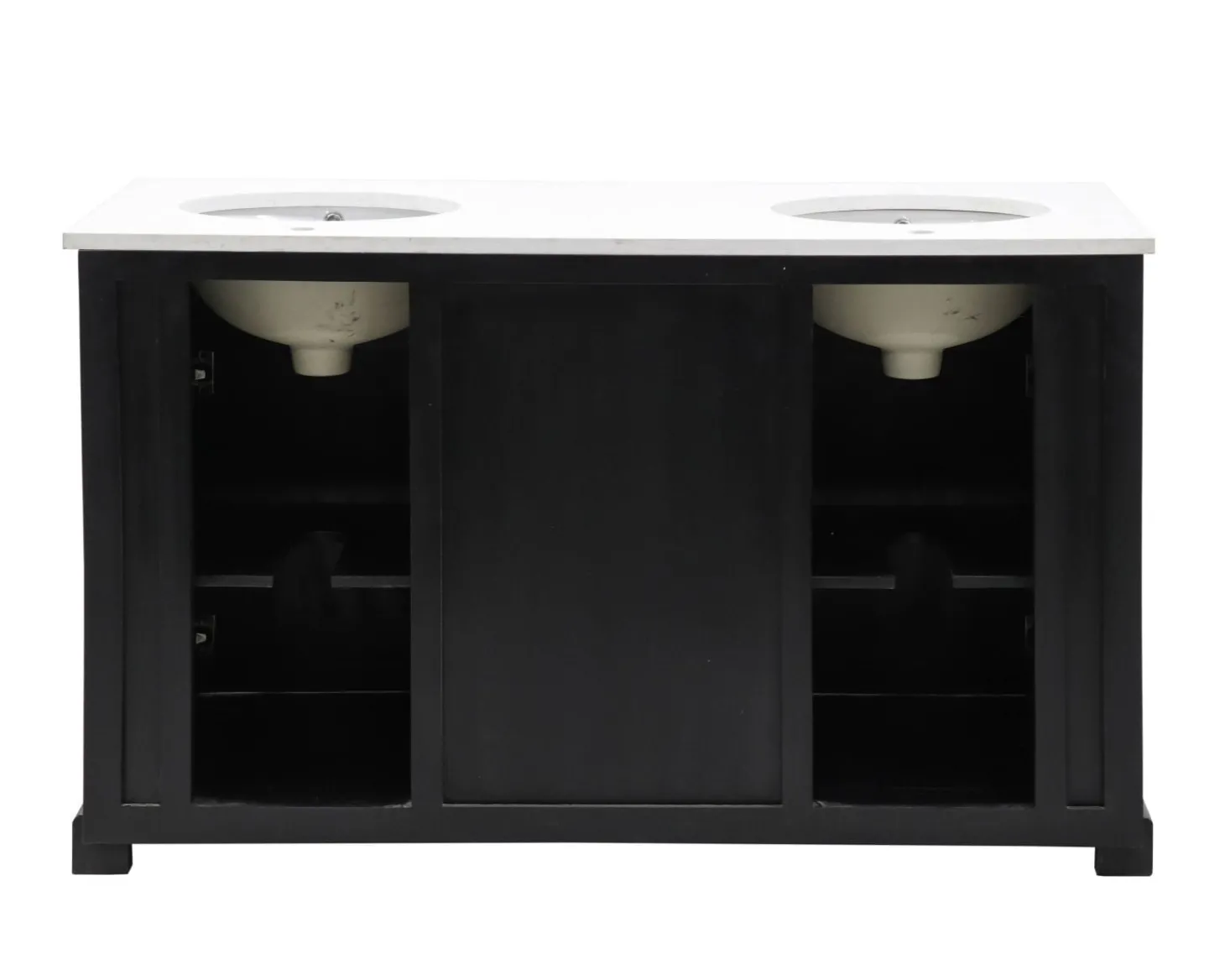 Meuble de salle de bain noir dessus quartz blanc "Elégance"