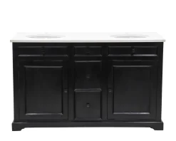 Meuble de salle de bain noir dessus quartz blanc