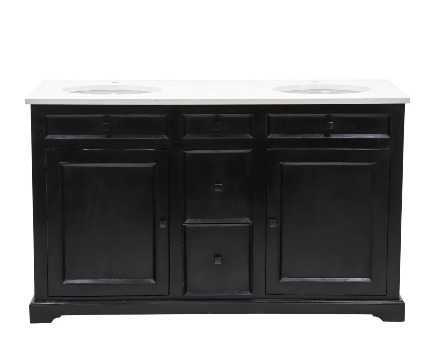 Meuble de salle de bain noir dessus quartz blanc "Elégance"