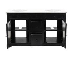 Meuble de salle de bain noir dessus quartz blanc