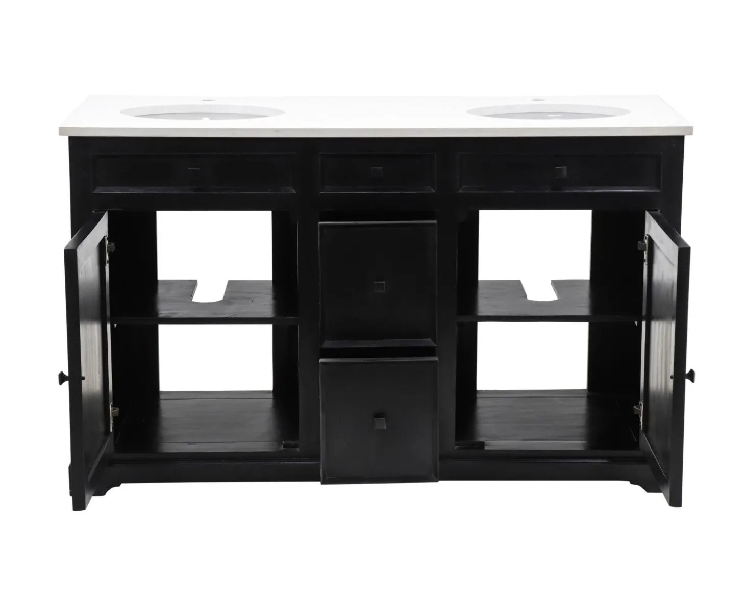 Meuble de salle de bain noir dessus quartz blanc "Elégance"