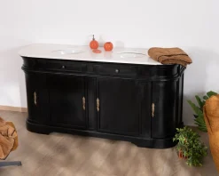 Meuble double vasque coins arrondis bois noir quartz blanc "Églantine"