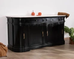 Meuble double vasque coins arrondis bois noir quartz blanc 
