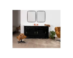 Meuble double vasque coins arrondis bois noir quartz blanc 