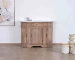 Meuble salle de bain 1 vasque manguier massif quartz blanc "Églantine"