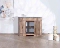 Meuble salle de bain 1 vasque manguier massif quartz blanc 