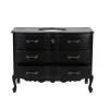 Meuble salle de bain en manguier noir et pierre tiroirs rétro style commode