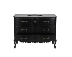 Meuble salle de bain en manguier noir et pierre tiroirs rétro style commode