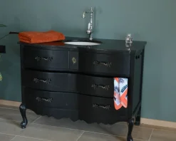 Meuble salle de bain en manguier noir et pierre tiroirs rétro style commode