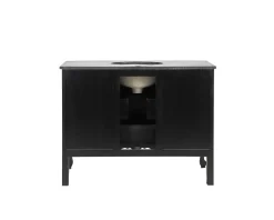Meuble salle de bain en manguier noir et pierre tiroirs rétro style commode