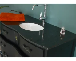 Meuble salle de bain en manguier noir et pierre tiroirs rétro style commode