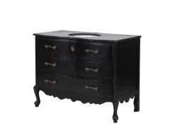 Meuble salle de bain en manguier noir et pierre tiroirs rétro style commode