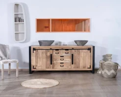 Meuble salle de bain industriel métal et bois
