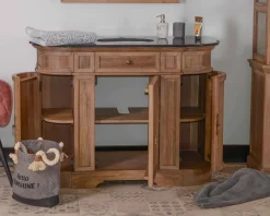 Meuble salle de bain pierre 1 vasque bois massif arrondi "Églantine"