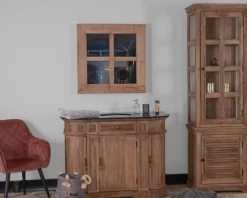 Meuble salle de bain pierre 1 vasque bois massif arrondi 