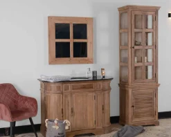 Meuble salle de bain pierre 1 vasque bois massif arrondi 