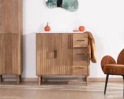 Meuble simple vasque 90 cm "Malova" en manguier massif style vintage chic